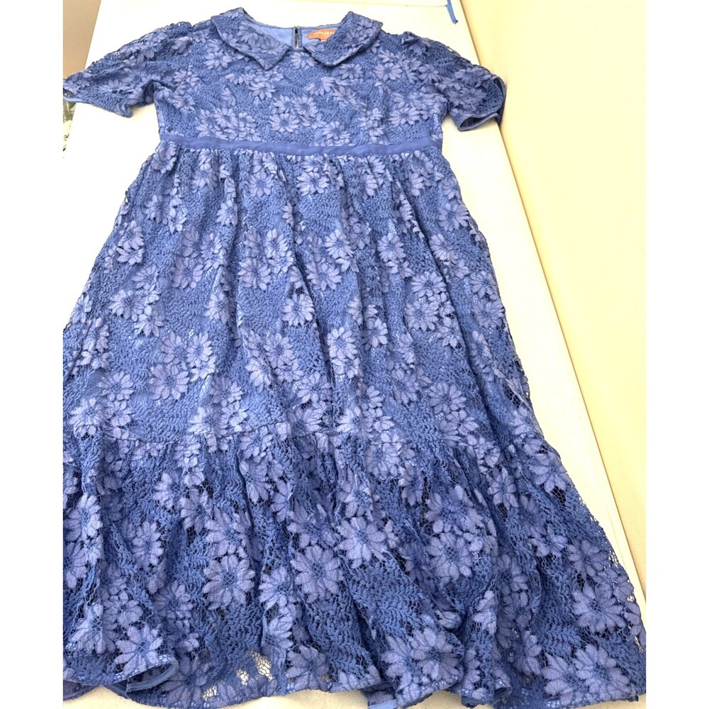 JessaKae Collared Floral Lace Short Sleeve Midi Dress Blue 1X